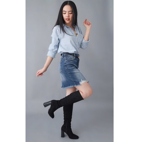 Black Microsuede Block Heel Knee High Boots - Picture 3 of 6